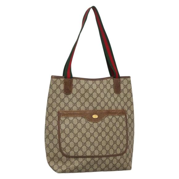 GUCCI GG Supreme Web Sherry Line Tote Bag Pvc Beige Gold 16 002 16 002 - Picture 1 of 16
